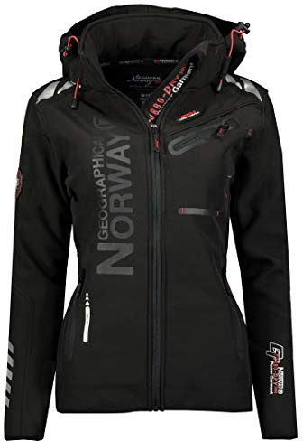 Geographical Norway Damen Reine Jacke Softshell Windbreaker Kapuze Patches Größe L Farbe WT4039F/GN-black-black
