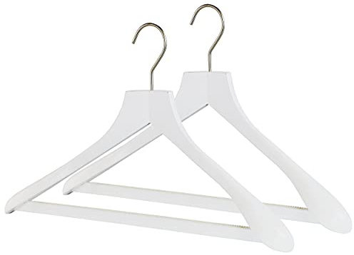 MAWA by Reston Lloyd, European Wooden Hanger, Beech Wood Body Form Hanger with Wide Supportive Shoulders, Rotating Chrome Hook, White Finish, for Shirts, Blazers, Pants, Dress Clothes Hanger