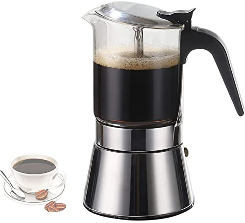 Cafetera De Espresso Con Tapa De Cristal Y Acero Inoxidable, Cafetera Italiana Clásica, Cafetera Moka - 4/6/9 Tazas (taza De Espresso = 40 Ml), Regalos Para Amantes Del Café,4-Cups