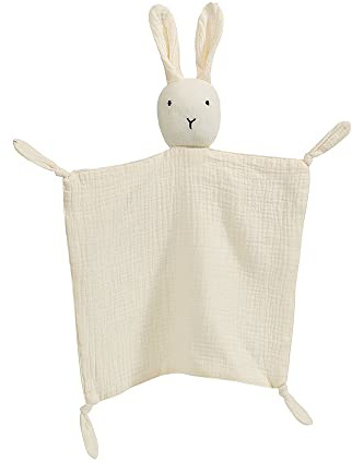 Doudou avec tête de lapin, tulle double couche en 100 % coton biologique, cadeau de naissance pour bébé garçon et fille (blanc)