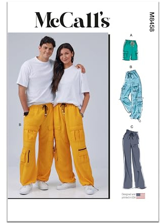 McCall's M8458A Unisex Pull On Cargo Pants and Shorts Sewing Pattern Packet, Design Code M8458, Sizes XS-S-M-L-XL-XXL