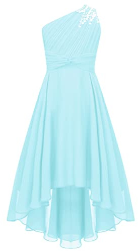 YiZYiF Vestido Boda Fiesta para Niñas Vestido Ceremonia Largo Vestido Princesa Elegante Hombros con Flores Traje Maxi Dama de Honor Comunión 4-16 Años Azul Claro B 13-14 años
