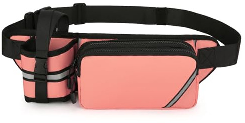 Ausion Bauchtasche für Damen und Herren, verstellbarer Gürtel, Hüfttasche, modisch, wasserabweisend, Wandern, Hüfttasche für Reisen, Freizeit, Laufen, Wandern, Radfahren, Rosa mit Flaschenhalter