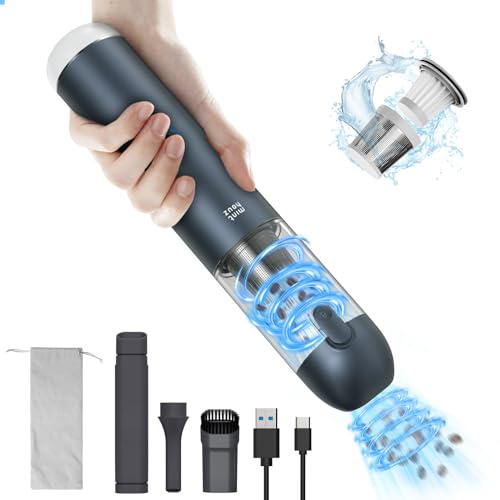 Minthouz Aspirapolvere a mano potente 17000PA, aspirapolvere portatile senza fili con lampada LED, pulitore compatto per peli di animali, casa, cucina, ufficio e auto