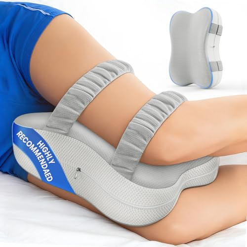 JINXIA Knee Pillow for Sleeping on Side, Memory Foam Leg Pillow for Hip Support and Alignment, Comfortable Side Sleeper Cushion for Joint, Back, Sciatica Pain Relief and Pregnancy, Grey-White