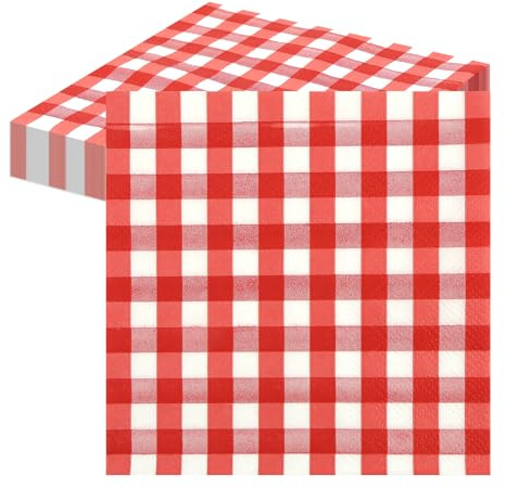 40 Stück Servietten Rot, Servietten Rot Weiß Kariert,Papierservietten Kariert, Napkins 25x25cm, Cocktailservietten für Weihnachten Geburtstag Hochzeit Party Dekorationen
