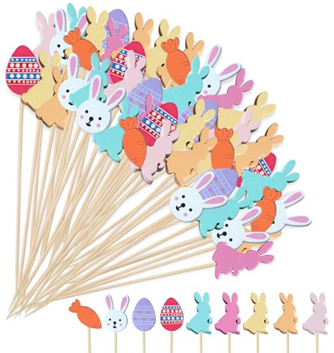 100 Piezas Palillos de Cóctel Pascua, Decoración para Cócteles, Brochetas de Madera, Palillos para Aperitivos 12 cm para Fruta, Tarta, Bebidas (C)