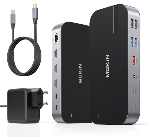 MOKiN Laptop Docking Station 3 HDMI, 16 in 1 USB C Hub 3 Monitore