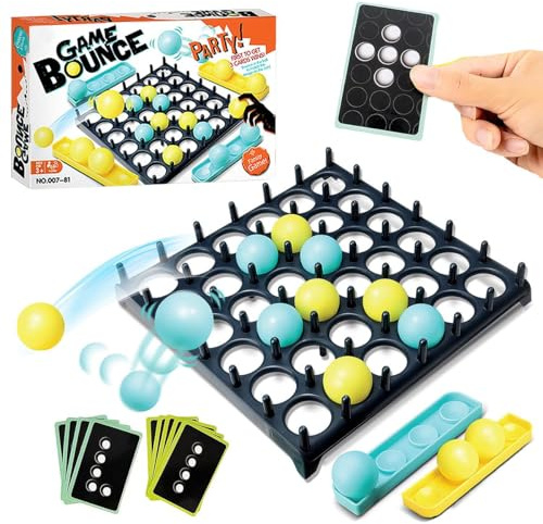 Kidoloop Desktop Bounce Ball Game With 16 Balls, 9 Challenge Cards for 2-4 Players - Family Party Ping Pong Table Top Board Game for Adults & Children 3+ Years