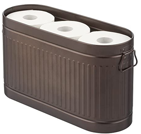 mDesign Large Steel Free Standing Toilet Paper Organizer, 6-Roll Tissue Storage Holder Container Bin for Bathroom Floor, Fits Under Sink, Vanity, Shelf, In Cabinet, or Corner Oscar Collection - Bronze