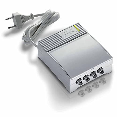 FRACARRO Amplificador de Interior Autoalimentado 1 Entrada (VHF+UHF+SAT) – Ganancia 30dB, Salida hasta 100dBμV – Ajustes Independientes TV y SAT (20dB), Bajo Ruido – Conector F – Paso DiSEqC (AFI123W)