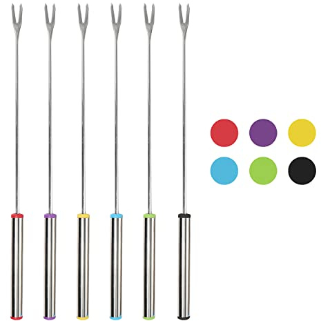 6PCS 9.5 Inch Fondue Sticks Stainless Steel Barbecue Fruit Dessert Forks with Heat Resistant Handle for Roast Meat Chocolate Dessert Cheese Marshmallows