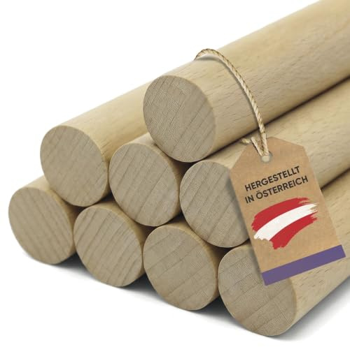 vasalat Varillas de madera para manualidades – Tabla de madera de 100 cm x 16 mm, ideal para proyectos de bricolaje, barra de madera lisa de haya sin pintar, lisa, 8 unidades