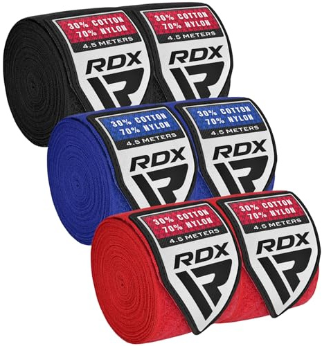 RDX Bandes Boxe sous Gants, Bandage De 4,5m, Élastique pour Le Pouce, Boxing Inner Gloves Hand Wraps, Protection du Poignet, Arts Martiaux Muay Thai MMA, Kickboxing, Entraînement Au Sac Hommes Femmes