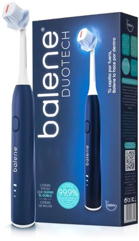BALENE - Doppelseitige elektrische Zahnbürste Duotech, Schalltechnologie, antibakterielle Filamente der neuen Generation, mit 1 mittelharten Bürstenkopf, Farbe Blau.