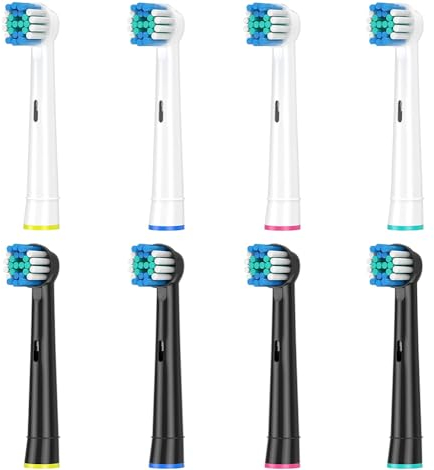 8 Stück Aufsteckbürsten Kompatibel mit Oral B Vitality Pro, Genius X, Pro 3 9000, Pro1 750, Zahnbürstenaufsatz für Oral B Elektrische Zahnbürste, Bürstenköpfe von Rebeool, Weiß/Schwarz