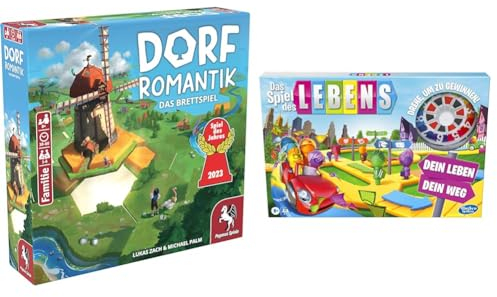 Pegasus Spiele 51240G Dorfromantik *Spiel des Jahres 2023* Brettspiele & Hasbro Das Spiel des Lebens, Brettspiel für die ganze Familie für 2 – 4 Spieler, für Kinder ab 8 Jahren, enthält Bunte Stifte