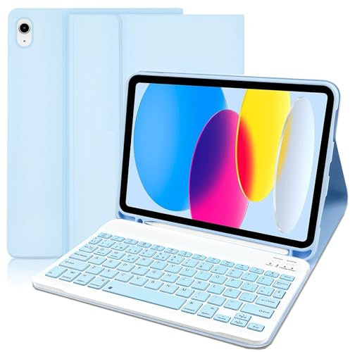 YUEJIDZ Funda con Teclado para iPad 11ª Generación 2025/iPad 10ª Generación 2022, Teclado Bluetooth Desmontable (Español, Incluye Ñ), Funda con Lápiz para iPad 11/10.9 Pulgada, Azul