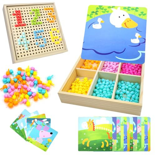 agctrler Mosaik Steckspiel für Kinder, Mosaik Bastelset Kinder ab 2-8 Jahre, Mosaik Steckspiel Pegboard mit 240 Steckperlen 10 Bilder, Montessori Spielzeug Geschenke für Mädchen Junge