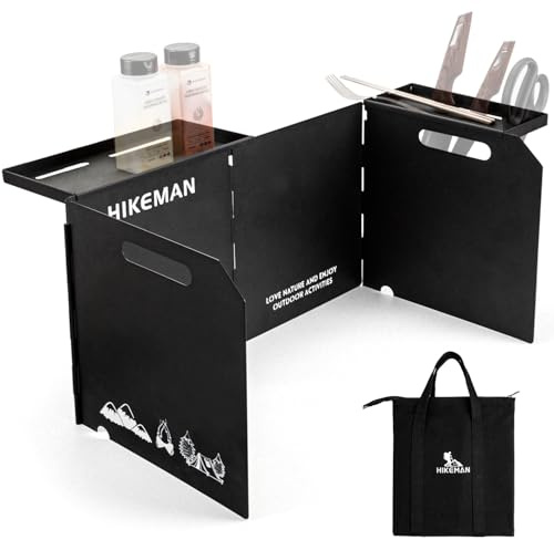 HIKEMAN Camping Stove Windshield - Outdoor Folding Gas Stove Windshield,Portable Cooking Windscreen,Camping Wind Blocker with a Storage Bag for Camping,Hiking,Picnic,Cooking (Black)