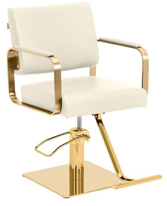 physa Poltrona da parrucchiere con poggiapiedi 50-66 cm, 200 kg Crema, oro Poltrona da parrucchiere Sedia da parrucchiere Poltrone per parrucchieri