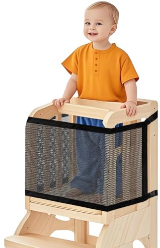 Lyreh Kleinkinderturm Sicherheitsnetz, Doppelschicht Sicherheitsnetz für Lernturm & Küchenhelfer Tritthocker Dichtes Netz 4-Seitiger Schutz für Kinder Spiel und Spielzeugaufbewahrung
