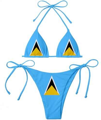 St. Lucia Country Flag Print Women Micro Sexy Bikini Bra Set Summer Beachwear Sexy Beach Two Pieces Bathing Suits Swimwear