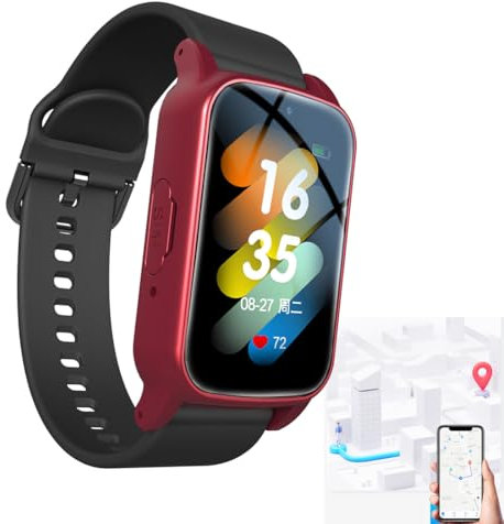 Vcyex Notrufknopf Für Senioren, Smartwatch Senioren, Notfallarmband, Tracker Uhr Senioren Demenz, SOS EIN-klick-Hilfe Sturzalarm Videoanruf Sprachanruf IP67 Wasserdicht Red,28.5 * 2CM