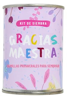 iGreen Flores en Lata Felicitación - Kit de Cultivo de Flores para Regalar - Idea de Regalo Sostenible - Lata de Aluminio con Semillas de Flores Silvestres (Gracias Maestra)