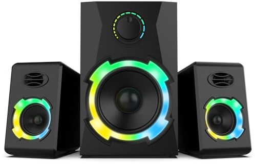 OROW Computer Speakers,40W PC Speakers with Subwoofer,Gaming Speakers with Bass,AC Powered,Support Bluetooth&SD&USB Play, 2.1 Multimedia Speakers System with RGB Light,Great for TV/Projector/PC/Laptop