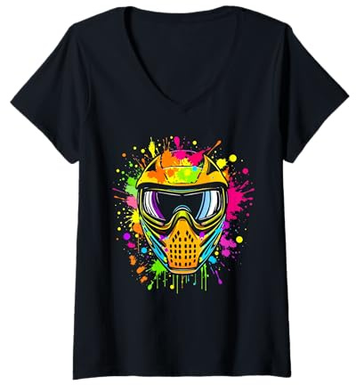 Womens Paintball Tactical Icon Mask Funny Gifts for Paintballers V-Neck T-Shirt