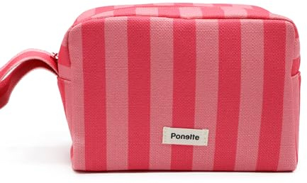 Ponette Neceser Mujer Menorca - Neceser de Viaje y Neceser de Maquillaje, Gran Capacidad, Plegable y Ligero - Bolsa de Aseo para Playa, Piscina y Gimnasio - Diseño a Rayas - Marca Española