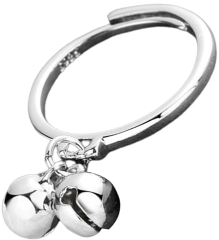 ULDIGI Anello Regolabile Aperto Doppio Campanello in Rame Argento Design Creativo e Decorativo per Donna Elegante alla Moda