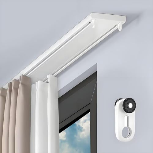 Aluminum Double Curtain Track Ceiling Mounted Curtain Rails Silent Slider Track System for Bedroom Kitchen Room Divider(White,350cm(11.5ft))