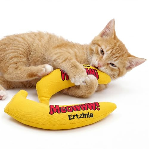 Ertzinla Catnip Toys 3 Pack - 100% catnip banana toys, Interactive Plush Cat Toys for Indoor Cats, Kitten Chew Toy Set, Dental Care, Vacuum Sealed