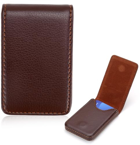 JYXNU Tarjetero de Visita en Cuero PU, Soporte Tarjetas Visita,Slim Business Card Holder para Hombres & Mujeres, Estuche Magnético Elegante, Organizador de Tarjetas de Visita Compacto(Marrón)