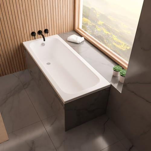 ECOLAM Baignoire Pola 180x75 cm revêtement polystyrène siphon silicone | Revêtement en polystyrène pour carrelage, Vidage et trop-plein automatique, Pieds inclus, Silicone inclus