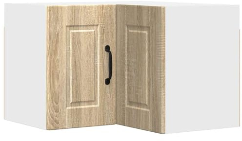 QJBSAVVA Porto - Armadietto angolare da parete in rovere Sonoma, 57 x 57 x 40 cm, mobile da cucina sospeso in robusto legno, moderno armadio angolare con 2 ante e 2 ripiani per la cucina