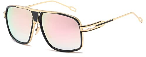 kimorn Lunettes de soleil pour hommes Retro Goggle Métal Cadre Lunettes Classiques AE0336 (62, Or&Rouge)