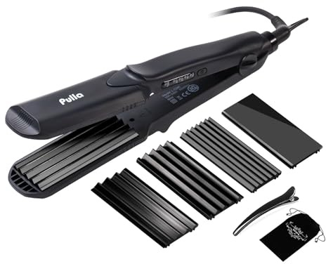 Pulla Hair Straightener and Crimper - 4 in 1 Tourmaline Ceramic Flat and Curling Iron for Hair Styling with Adjustable Temperature - Salon High Heat 320°F - 430°F for All Hair Types