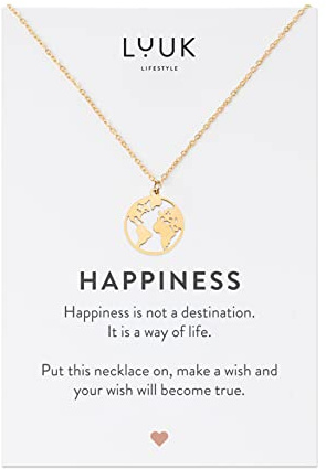 LUUK LIFESTYLE Stainless Steel Pendant Necklace for Women Waterproof 50cm Chain Modern Necklace Gift for Her Gold Globe