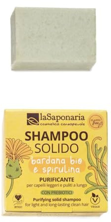 La Saponaria | Shampoo solido Purezza - purificante e anti-forfora, Shampoo solido eco bio per capelli leggeri e puliti a lungo, con effetto purificante e antiforfora, 50g