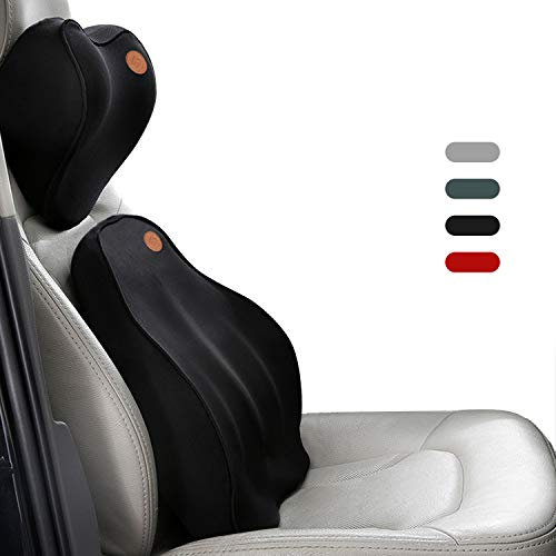 Ergocar Lendenwirbelstütze Kissen & Nackenkissen, reduzieren Belastung auf Rücken, Memory-Schaum Hals & Lordosenstütze Für Auto, Büro & Zuhause (Schwarz, Nackenpolster + Lumbales Kissen)