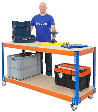 BiGDUG Heavy Duty Mobile Workbench Chipboard Shelves Factory (920h x 1220w x 610d mm)