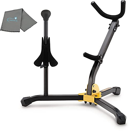 Hercules AltoTenor Saxophone and Soprano Saxophone Stand DS533BB with Bag and a Lumintrail Cleaning Cloth