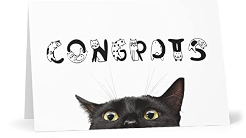 Grattiskort med svart katt, prestation och välgjort gratulationskort