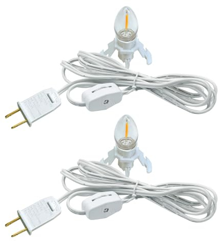 2 Pack Accessory Cord with LED Night Light Bulbs - White Cord with On/Off Switch Plugs - C7 led Bulb Warm White with Spare Fuse for Holiday Decoration and Craft Village House Decoration