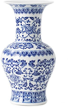 Vaso blu e bianco, vasi blu decorazione per la casa, vaso cineserie, porcellana blu e bianca, vaso in ceramica per casa, soggiorno, libreria, camino, centrotavola, 25,4 cm