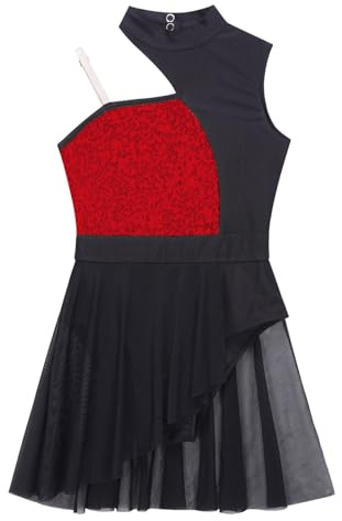 Freebily Abito da Pattinaggio Artistico Bambina Paillettes Leotards | con Chiffon Gonna,Vestito Danza Classica Ballerina,Abito Ballo Latino Balletto,Body Ginnastica Artistica