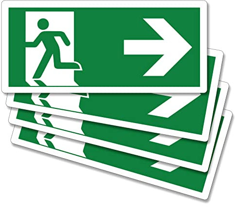 pubblimania 4 piezas de salida de emergencia a la derecha PVC adhesivo resistente para exterior e interior (29 x 13 cm) (4 salidas a la derecha)